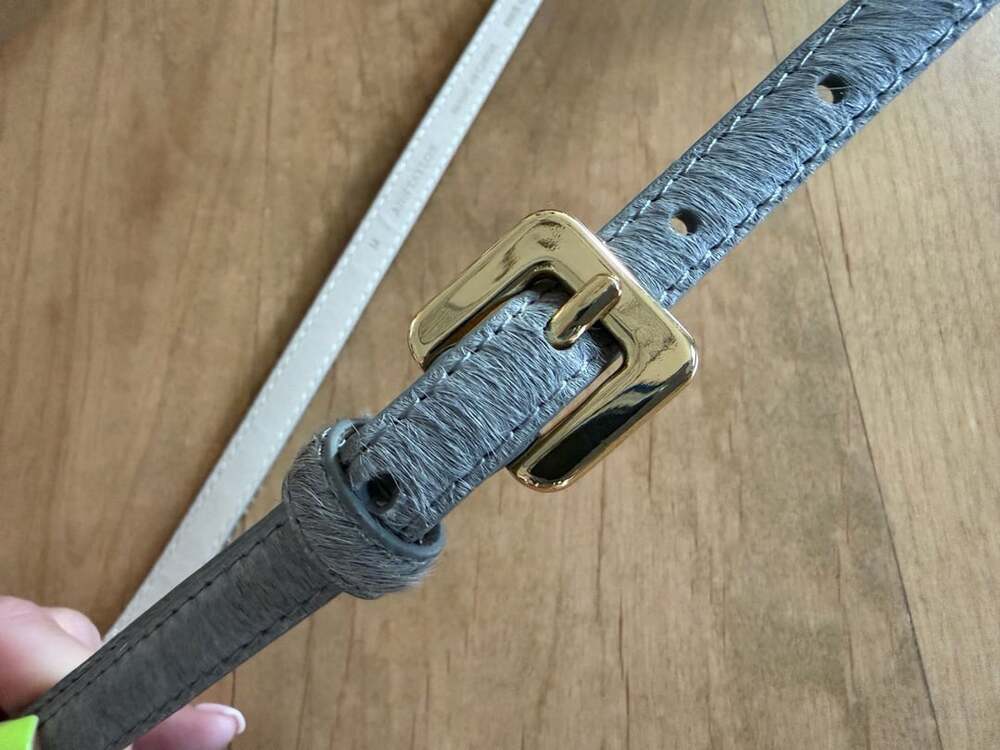 Ann Taylor Gray Haircalf Skinny Belt with Gold Buckle Size Medium